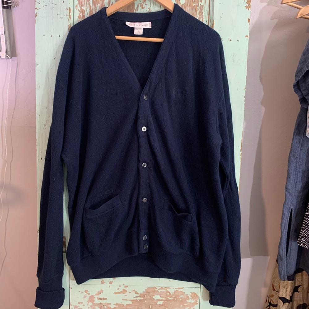 Men’s Geoffrey Beene navy blue button-up long sleeve cardigan